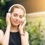 Woman listening to relaxing music